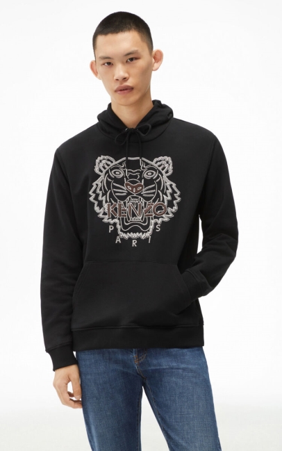 Kenzo Men Tigre Hooded Sweatshirt. Black